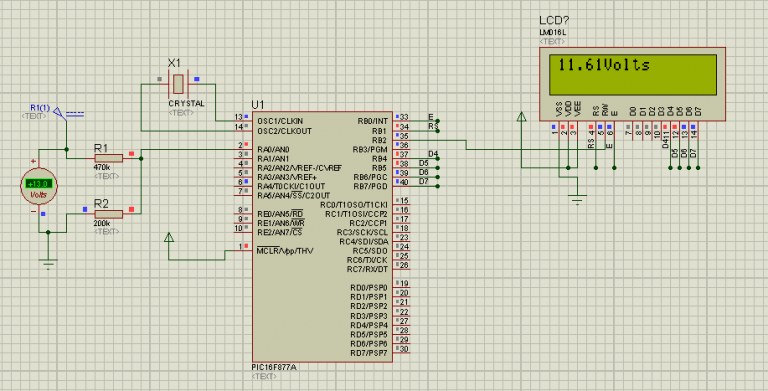 Mini project Digital Volt Meter (DVM) using PIC16F877A with C code ...